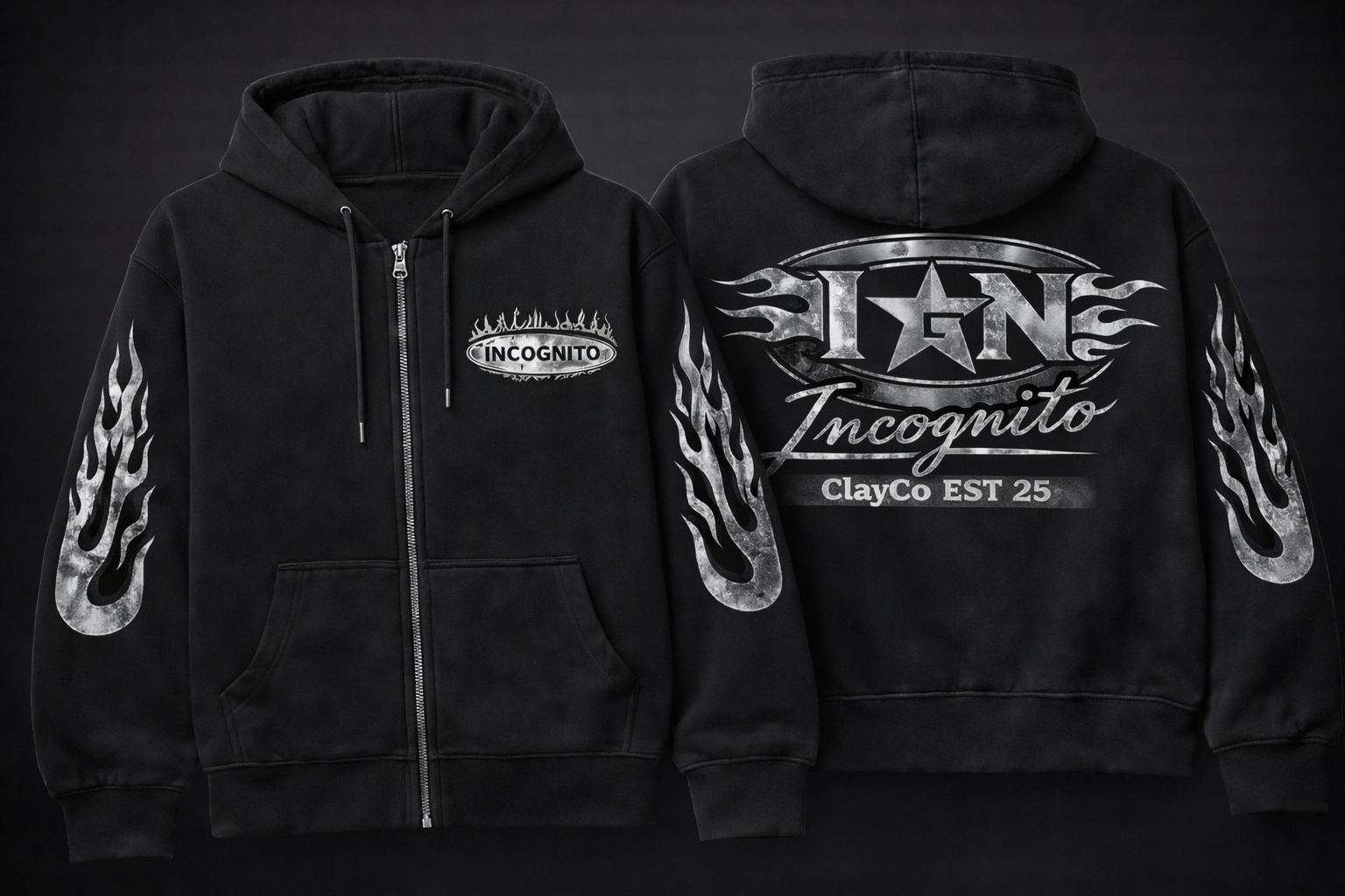 Midnight Chrome Flames Zip Up